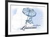 New Orleans, Louisiana - Beach Chair and Umbrella - Blue - Coastal Icon-Lantern Press-Framed Premium Giclee Print