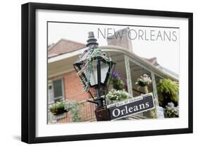 New Orleans, Louisiana - Building and Signpost-Lantern Press-Framed Art Print