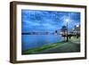 New Orleans, Louisiana - City and Bridge at Night-Lantern Press-Framed Art Print