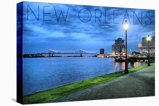 New Orleans, Louisiana - City and Bridge at Night-Lantern Press-Stretched Canvas