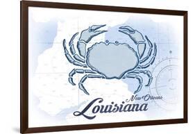 New Orleans, Louisiana - Crab - Blue - Coastal Icon-Lantern Press-Framed Art Print