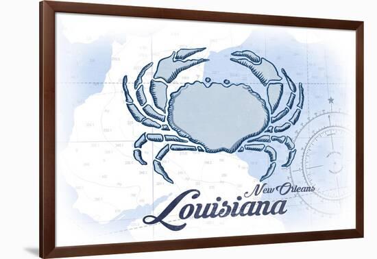 New Orleans, Louisiana - Crab - Blue - Coastal Icon-Lantern Press-Framed Art Print