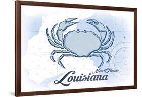 New Orleans, Louisiana - Crab - Blue - Coastal Icon-Lantern Press-Framed Art Print