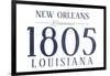 New Orleans, Louisiana - Established Date (Blue)-Lantern Press-Framed Art Print