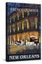 New Orleans, Louisiana - French Quarter at Night - Lantern Press Original Poster-Lantern Press-Stretched Canvas