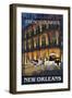 New Orleans, Louisiana - French Quarter at Night - Lantern Press Original Poster-Lantern Press-Framed Art Print