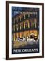 New Orleans, Louisiana - French Quarter at Night - Lantern Press Original Poster-Lantern Press-Framed Art Print
