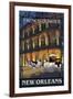 New Orleans, Louisiana - French Quarter at Night - Lantern Press Original Poster-Lantern Press-Framed Art Print