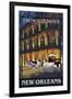 New Orleans, Louisiana - French Quarter at Night - Lantern Press Original Poster-Lantern Press-Framed Art Print