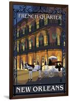 New Orleans, Louisiana - French Quarter at Night - Lantern Press Original Poster-Lantern Press-Framed Art Print