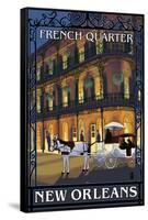 New Orleans, Louisiana - French Quarter at Night - Lantern Press Original Poster-Lantern Press-Framed Stretched Canvas