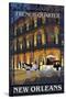 New Orleans, Louisiana - French Quarter at Night - Lantern Press Original Poster-Lantern Press-Stretched Canvas