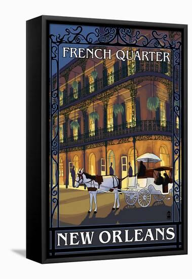 New Orleans, Louisiana - French Quarter at Night - Lantern Press Original Poster-Lantern Press-Framed Stretched Canvas