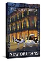 New Orleans, Louisiana - French Quarter at Night - Lantern Press Original Poster-Lantern Press-Stretched Canvas