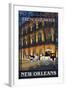 New Orleans, Louisiana - French Quarter at Night - Lantern Press Original Poster-Lantern Press-Framed Art Print