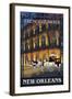 New Orleans, Louisiana - French Quarter at Night - Lantern Press Original Poster-Lantern Press-Framed Art Print