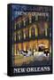 New Orleans, Louisiana - French Quarter at Night - Lantern Press Original Poster-Lantern Press-Framed Stretched Canvas