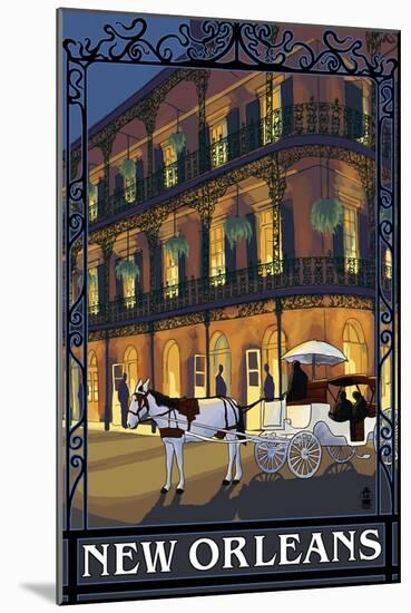 New Orleans, Louisiana, French Quarter Scene-Lantern Press-Mounted Art Print