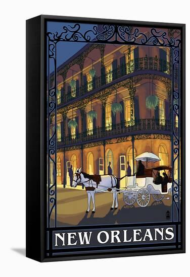 New Orleans, Louisiana, French Quarter Scene-Lantern Press-Framed Stretched Canvas