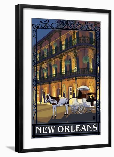 New Orleans, Louisiana, French Quarter Scene-Lantern Press-Framed Art Print