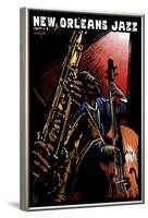 New Orleans, Louisiana - Jazz Band - Scratchboard-Lantern Press-Framed Art Print