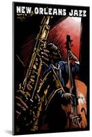 New Orleans, Louisiana - Jazz Band - Scratchboard-Lantern Press-Mounted Art Print