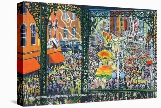 New Orleans, Louisiana - Mardi Gras Parade; Rex Greets Subjects-Lantern Press-Stretched Canvas