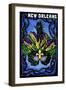 New Orleans, Louisiana - Marti Gras - Scratchboard-Lantern Press-Framed Art Print