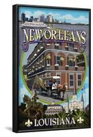 New Orleans, Louisiana - Montage-Lantern Press-Framed Art Print