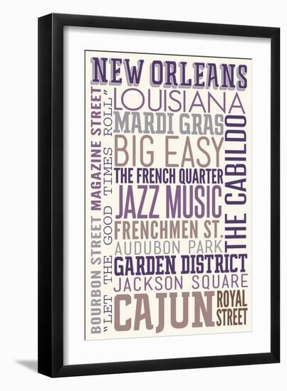 New Orleans, Louisiana - Typography-Lantern Press-Framed Art Print