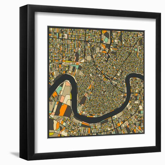 New Orleans Map-Jazzberry Blue-Framed Art Print