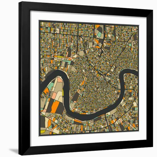 New Orleans Map-Jazzberry Blue-Framed Art Print