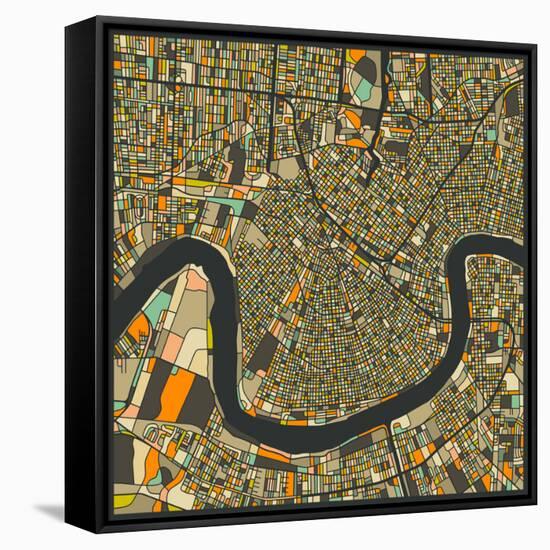 New Orleans Map-Jazzberry Blue-Framed Stretched Canvas