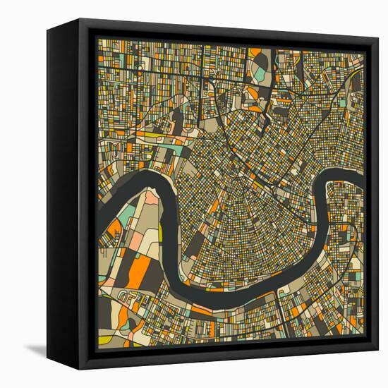 New Orleans Map-Jazzberry Blue-Framed Stretched Canvas