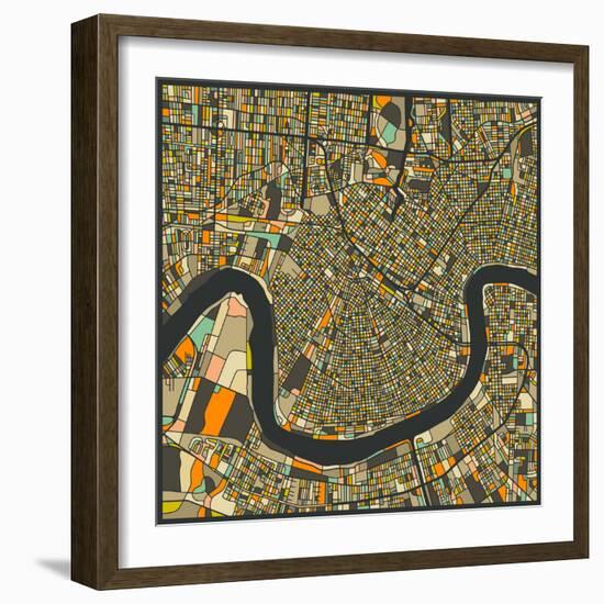 New Orleans Map-Jazzberry Blue-Framed Art Print