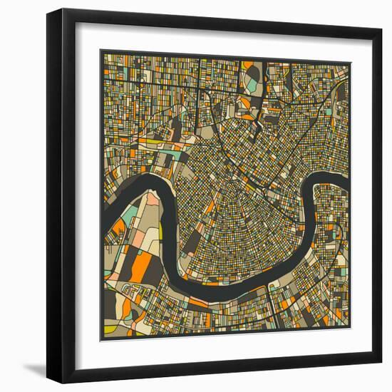 New Orleans Map-Jazzberry Blue-Framed Art Print