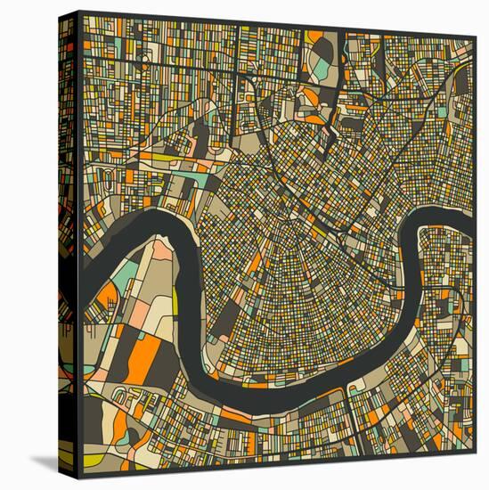 New Orleans Map-Jazzberry Blue-Stretched Canvas