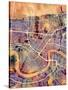 New Orleans Street Map-Michael Tompsett-Stretched Canvas