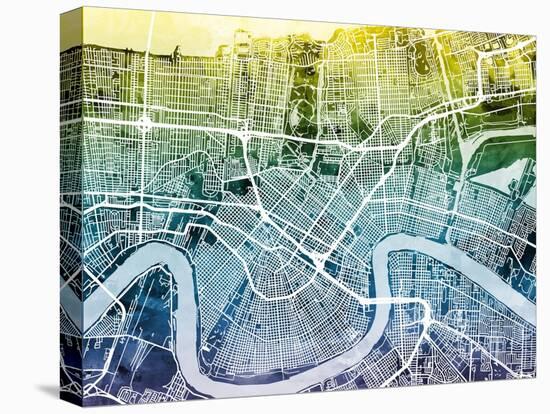 New Orleans Street Map-Michael Tompsett-Stretched Canvas