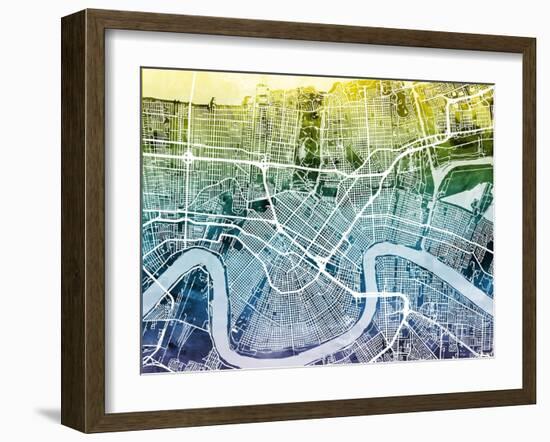 New Orleans Street Map-Michael Tompsett-Framed Art Print