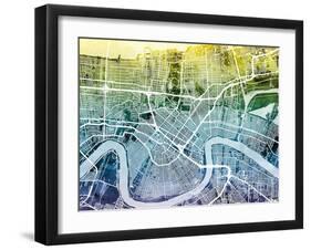 New Orleans Street Map-Michael Tompsett-Framed Art Print