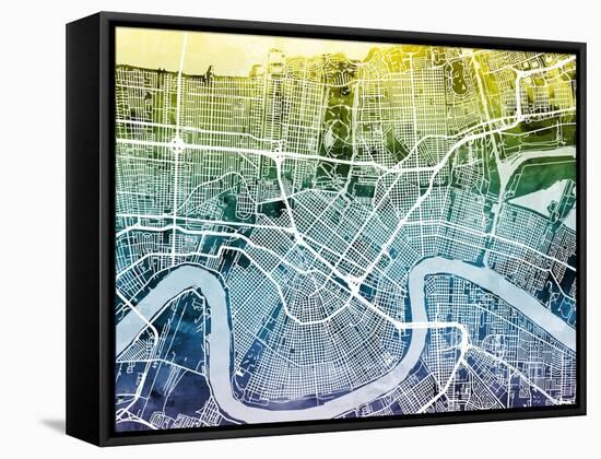 New Orleans Street Map-Michael Tompsett-Framed Stretched Canvas