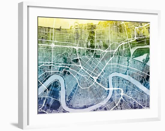 New Orleans Street Map-Michael Tompsett-Framed Art Print