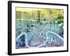 New Orleans Street Map-Michael Tompsett-Framed Art Print