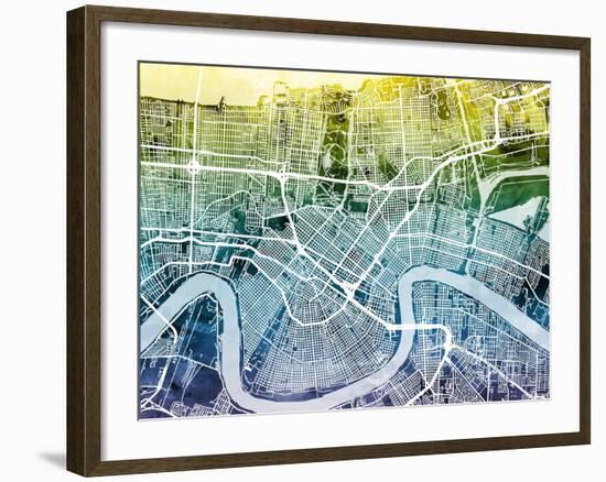 New Orleans Street Map-Michael Tompsett-Framed Art Print