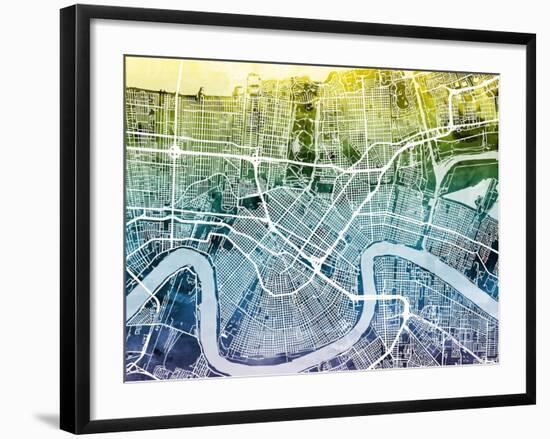 New Orleans Street Map-Michael Tompsett-Framed Art Print