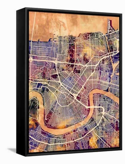 New Orleans Street Map-Michael Tompsett-Framed Stretched Canvas