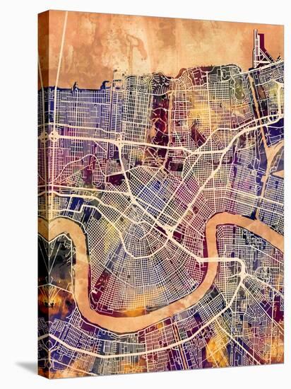 New Orleans Street Map-Michael Tompsett-Stretched Canvas