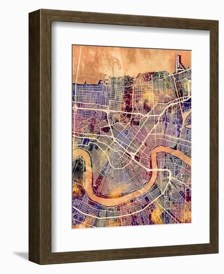 New Orleans Street Map-Michael Tompsett-Framed Art Print