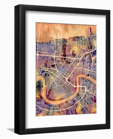 New Orleans Street Map-Michael Tompsett-Framed Art Print